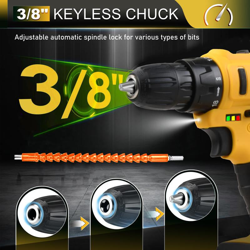 MUYLUX 20V Cordless Drill Set, 18+1 Torque Settings Electric Drill ,3/8 Inch Keyless Chuck, 2-Speed Level for Home Screwdriving and Drilling