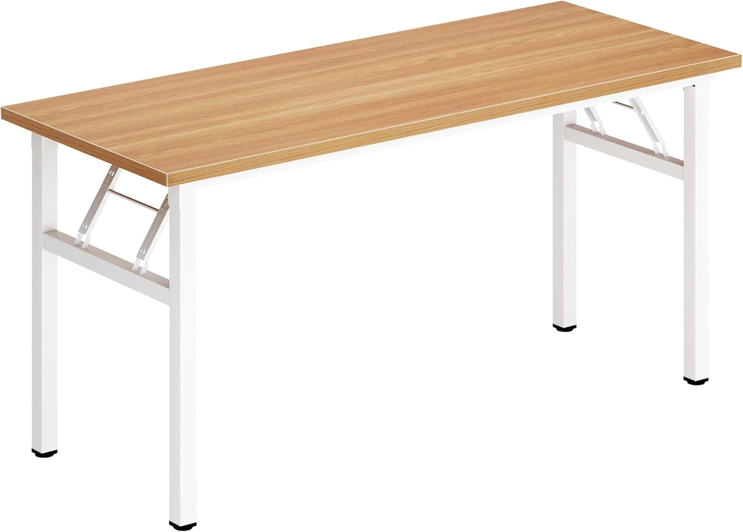 Computer Desk 62 Inches Office Desk Computer Table Study Writing Desk Workstation for Home Office Metal Frame Teak and White
