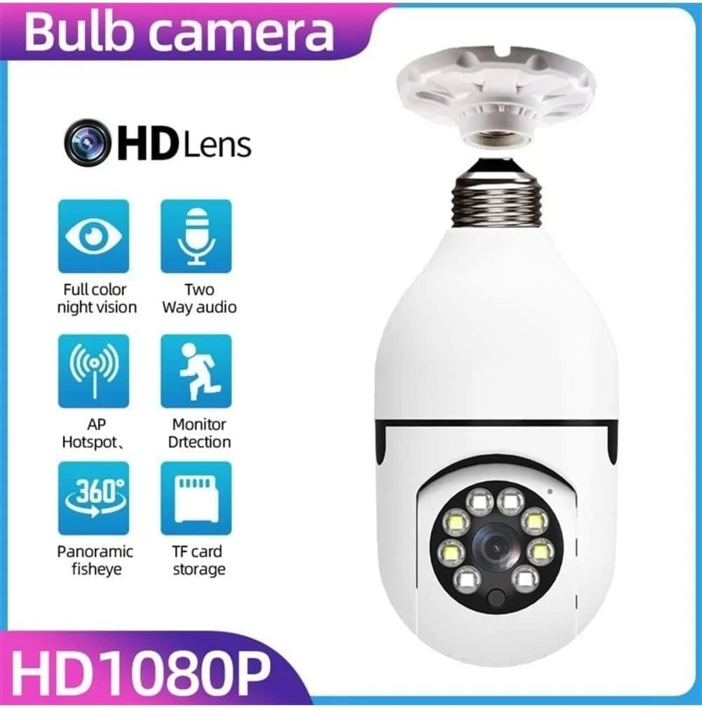 Wireless Wifi Light Bulb Camera Security Camera 1080P - 2.4Ghz Wifi Smart 360 Surveillance Camera for Indoor and Outdoor, Light Socket Camera with Real-Time Motion Detection and Alerts, Night Vision