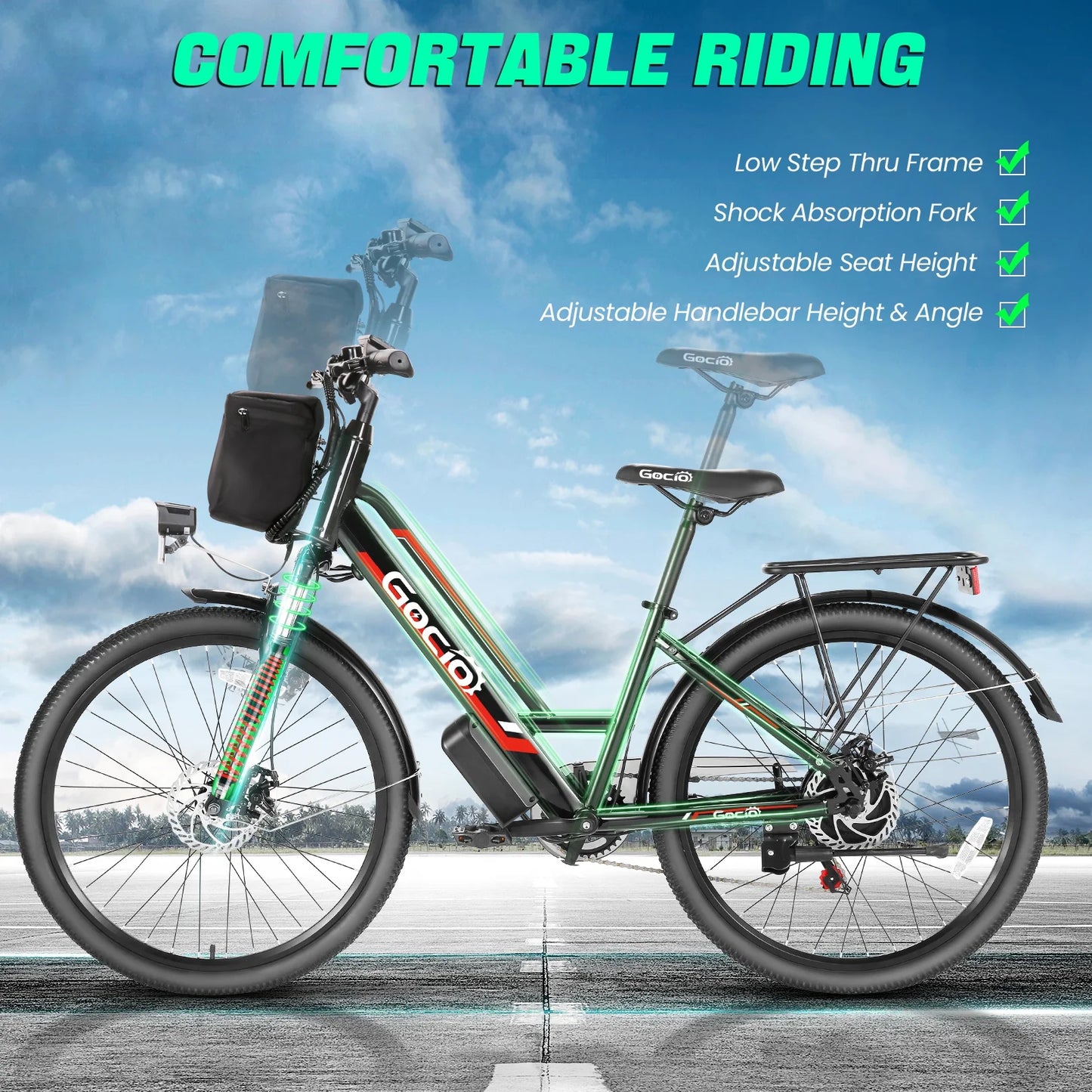500W 26" Electric Bike 48V Electric Bicycle for Adults, 19.8Mph Cruiser Ebike, Electric Commuter Bike with Carrier Rack, Low Step Frame Shimano 7 Speed for Men Women Senior UL 2849