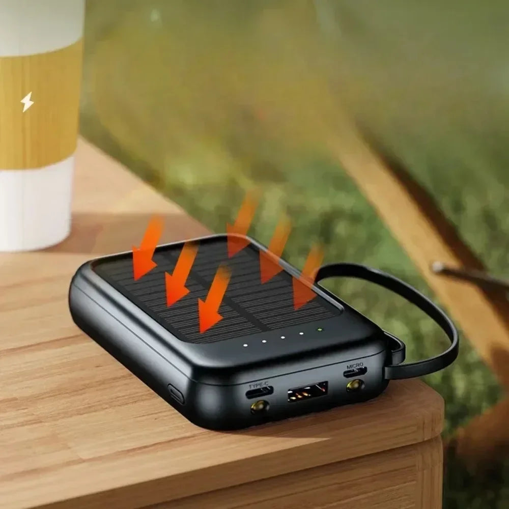 Outdoor Camping Power Mobile Power Bank Solar Power Bank 20000 MA Mini Portable Bank Built-In Cord