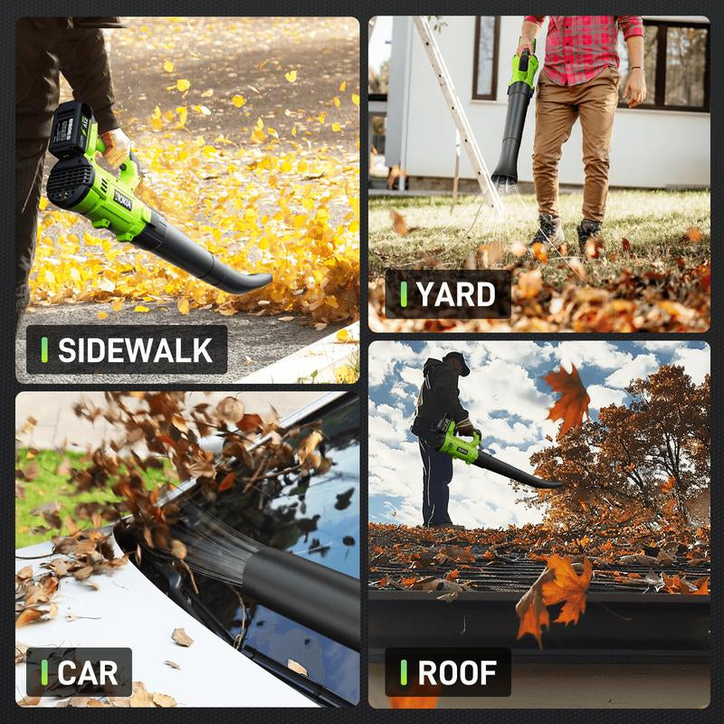 Cordless Leaf Blower with Battery and Charger, 6-Speed Electric Blower for Lawn Care, Patio Cleaning, and More, Ideal for Blowing Leaves, Snow, and Debris, Green/Red Cordless Electric