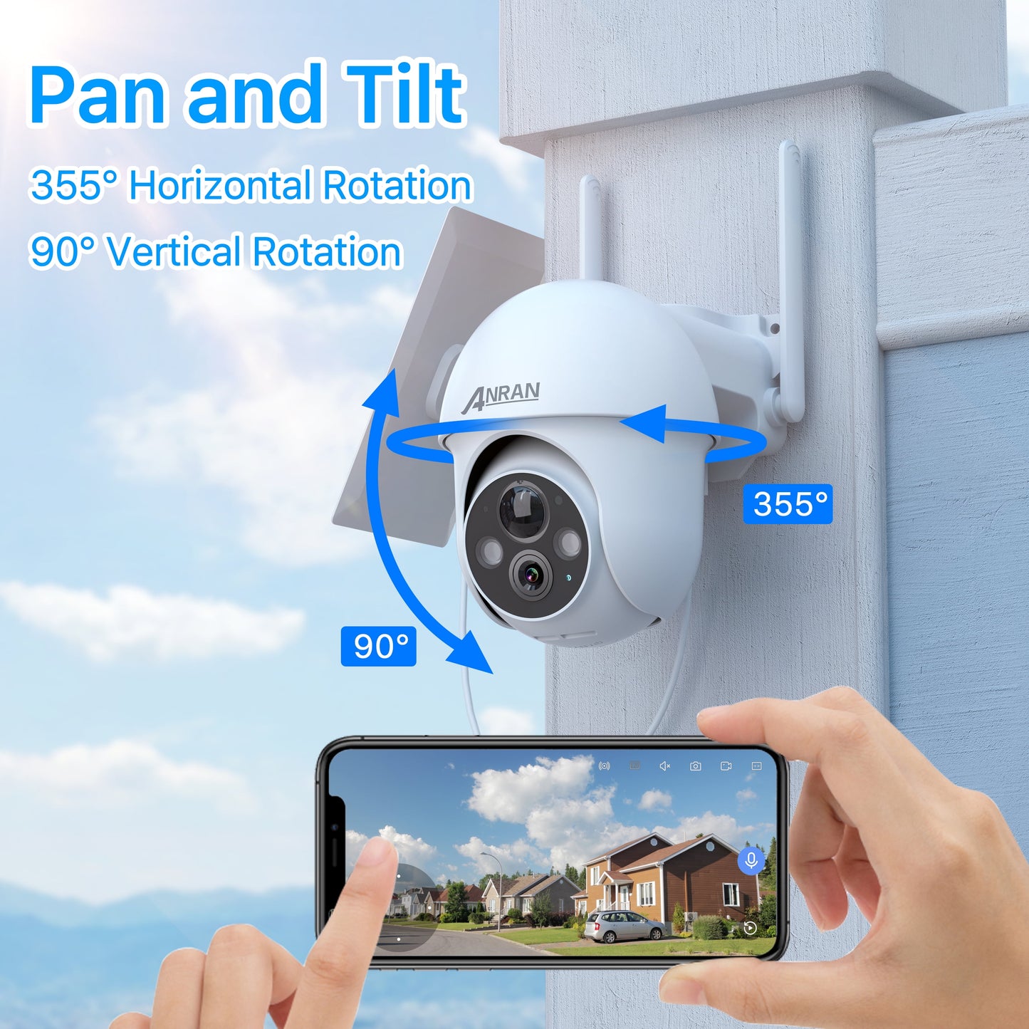 2K Solar Security Camera with Spotlight, 360° View Wireless Outdoor Camera, Waterproof PIR Detection, Rechargeable Battery Powered Home Surveillance Camera with Color Night Vision 2-Way Audio