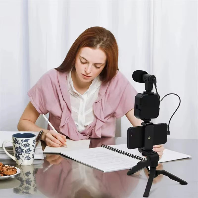 Smartphone Vlogging Kit: Tripod, Phone Holder, Mini Microphone, and LED Fill Light for TikTok Live Streaming and YouTube Videos