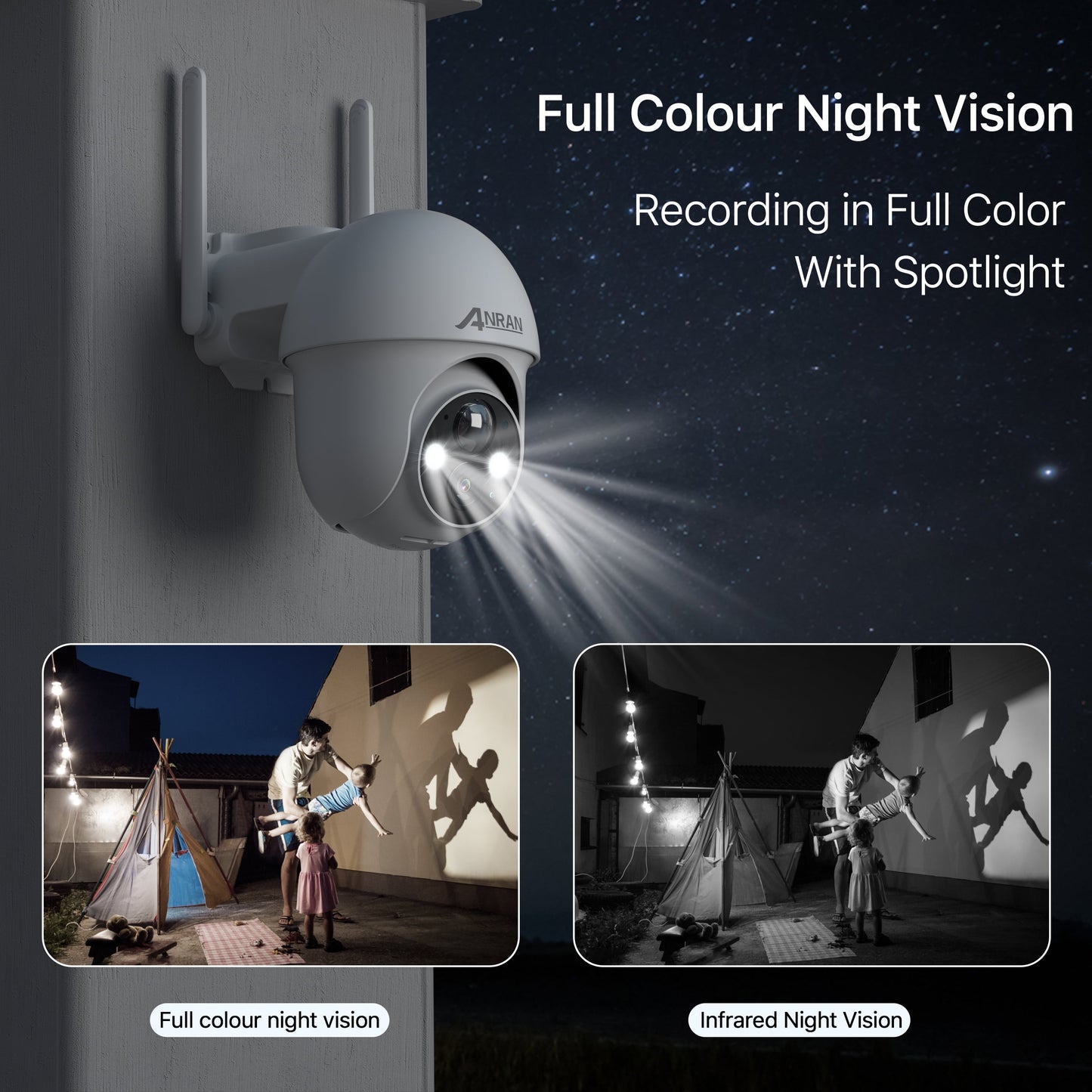 2K Solar Security Camera with Spotlight, 360° View Wireless Outdoor Camera, Waterproof PIR Detection, Rechargeable Battery Powered Home Surveillance Camera with Color Night Vision 2-Way Audio