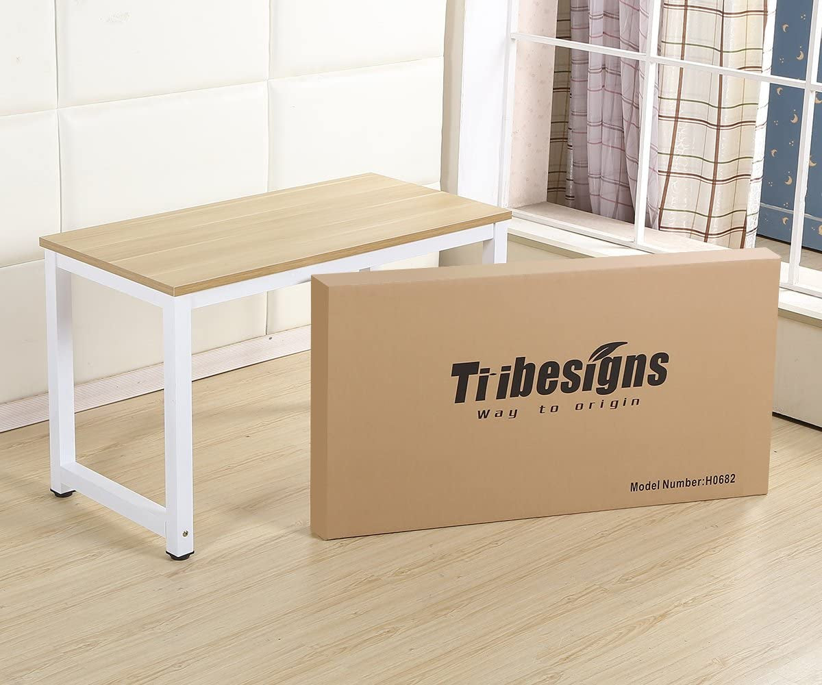 Computer Desk, 47 Inch Modern Simple Office Desk Computer Table Study Writing Desk for Home Office, Light Walnut