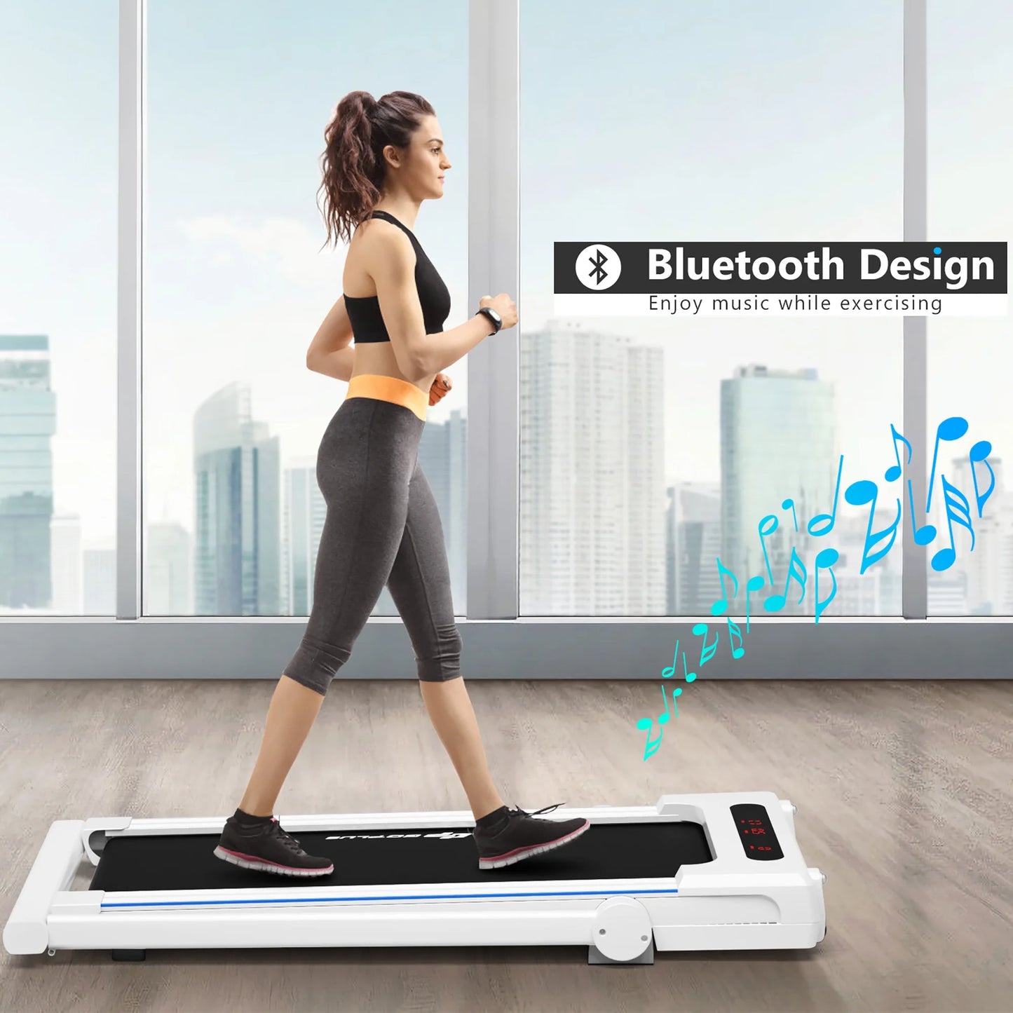 Goplus 2.25HP 3-In-1 Folding Treadmill W/Table Speaker Remote Home Office White