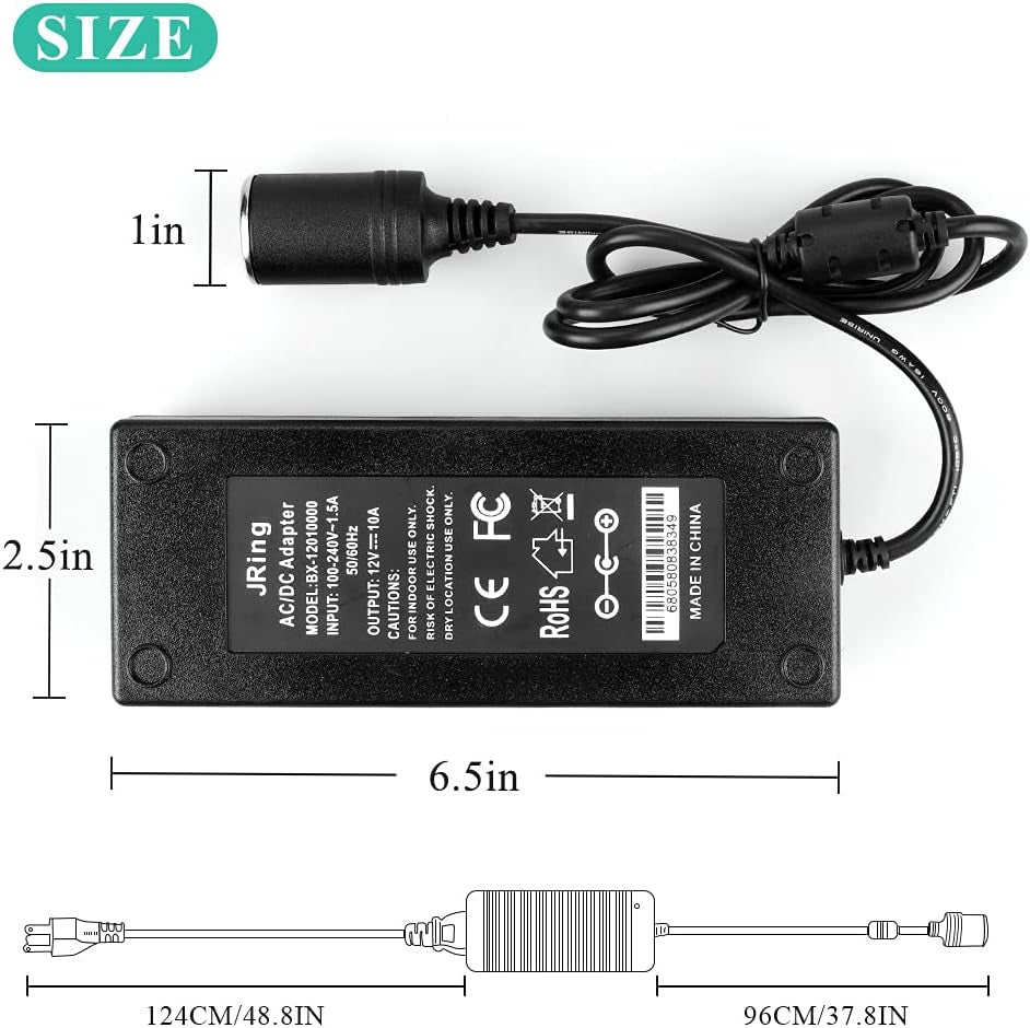 AC to DC Converter 10A 110-220V 12V Car Cigarette Lighter Socket Power Adapter for Car Vacuum Tire Inflator and Other Car Devices under 120W