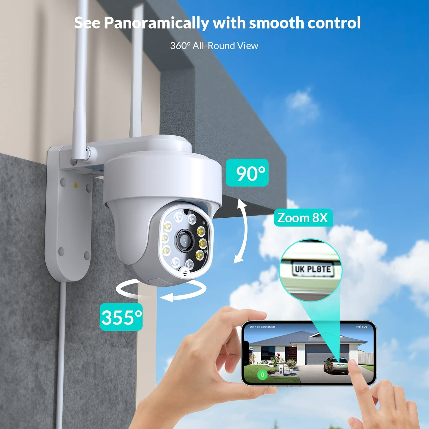 Security Camera Wireless Wifi, 360° PTZ Wifi Surveillance Cameras for Home Security System – 2.4Ghz Wifi Only