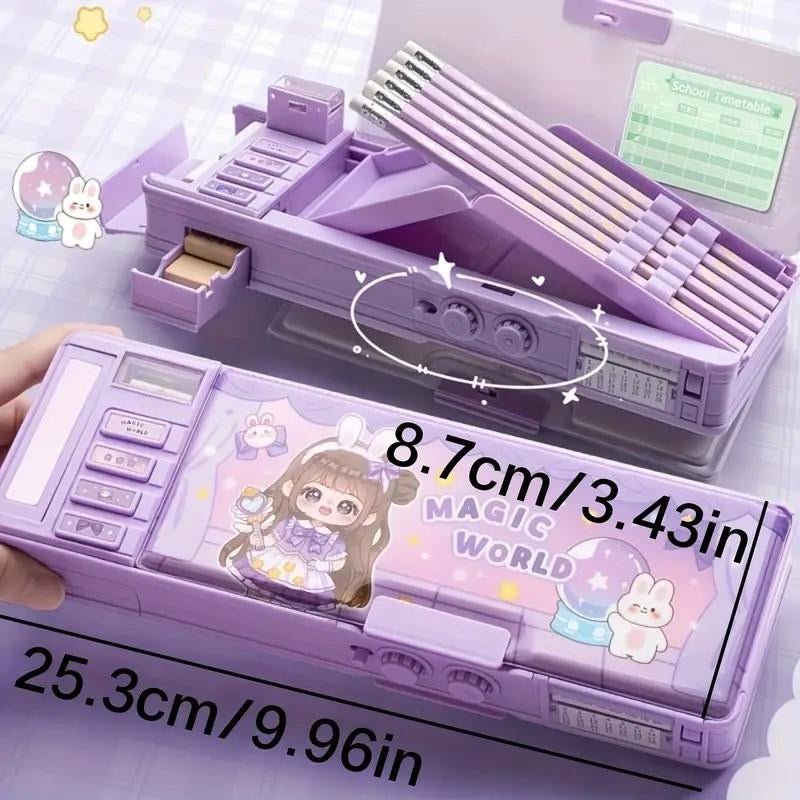 Large Capacity Multi-Function Pencil Case with Dual Spinner Lock - Creative Stationery Organizer for Students, Ideal School Supplies & Holiday Gift