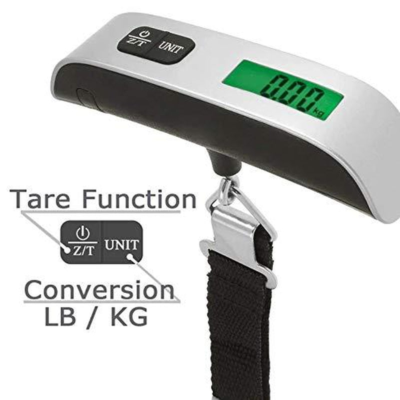 Travel Essentials Backlight LCD Display 110Lb/50Kg Luggage Weight Scale for Travel Portable Handheld Scale with Rubber Paint, Temperature Sensor
