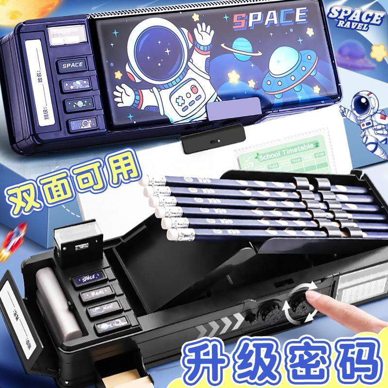 Large Capacity Multi-Function Pencil Case with Dual Spinner Lock - Creative Stationery Organizer for Students, Ideal School Supplies & Holiday Gift
