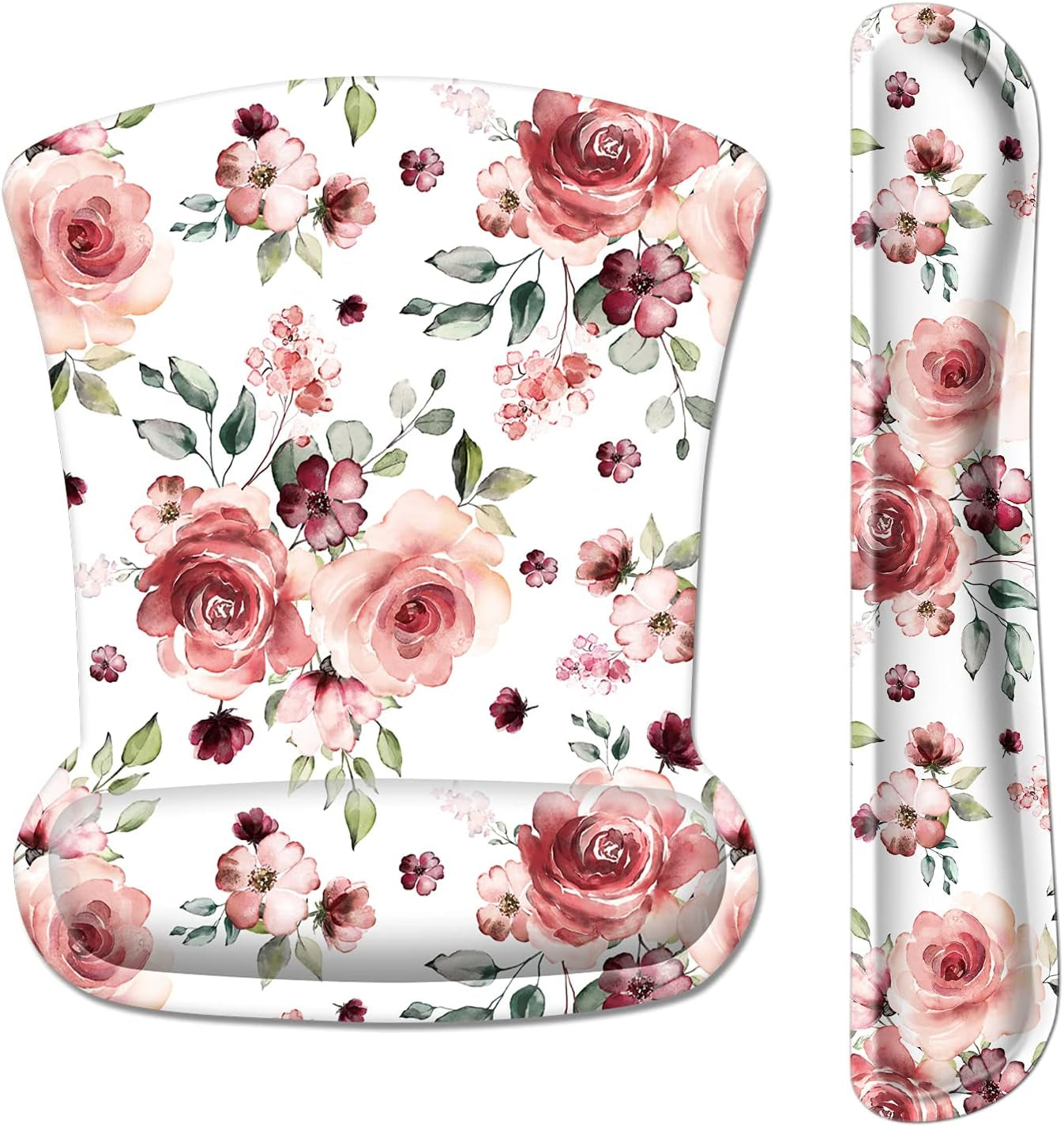 Ergonomic Mouse Pad with Wrist Rest Support and Keyboard Wrist Rest Pad, Cute Wrist Pad with Non-Slip Rubber Base and Raised Memory Foam, Easy Typing & Pain Relief, Peony Flowers