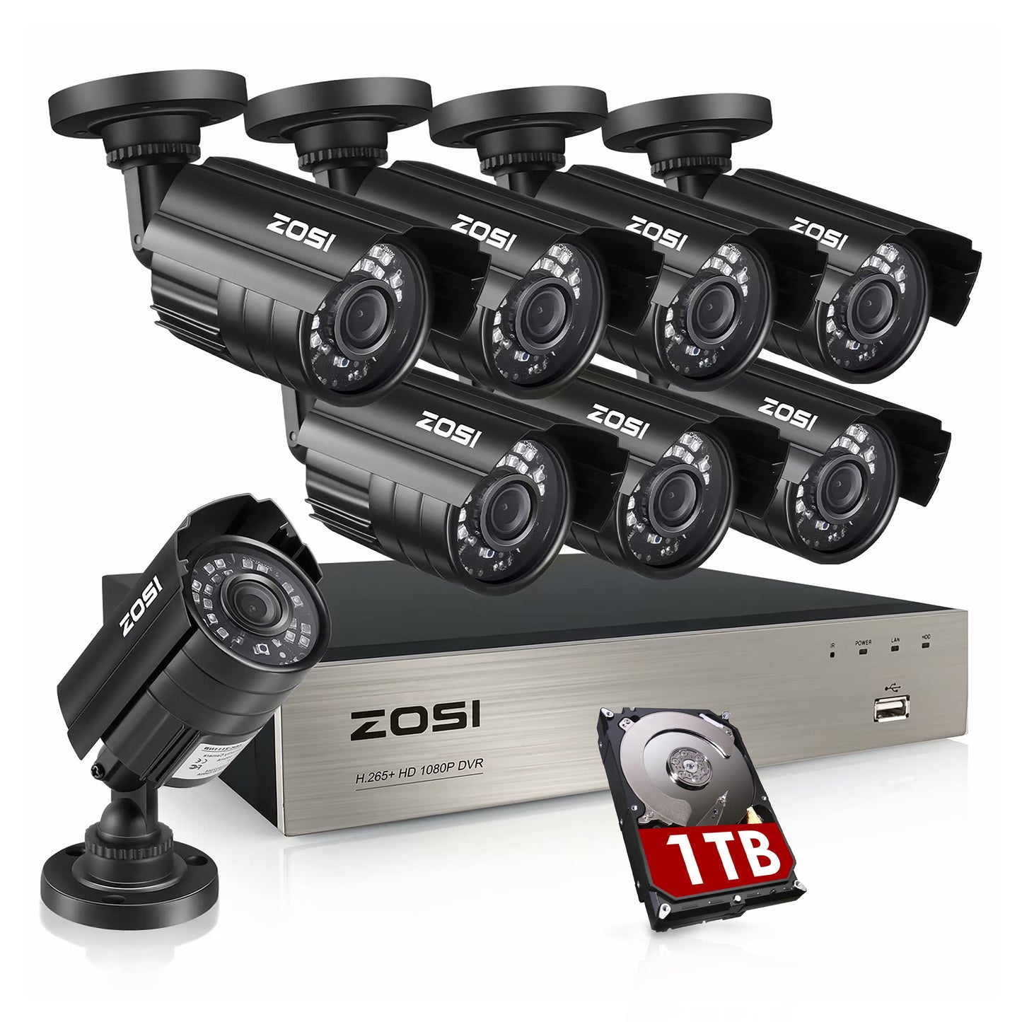 3K Lite Security Camera System, 8-Channel FULL 1080P HD Video Security System CCTV DVR Built-In 1TB Hard Drive, Indoor/Outdoor 2.0MP Weatherproof Surveillance Security Camera System