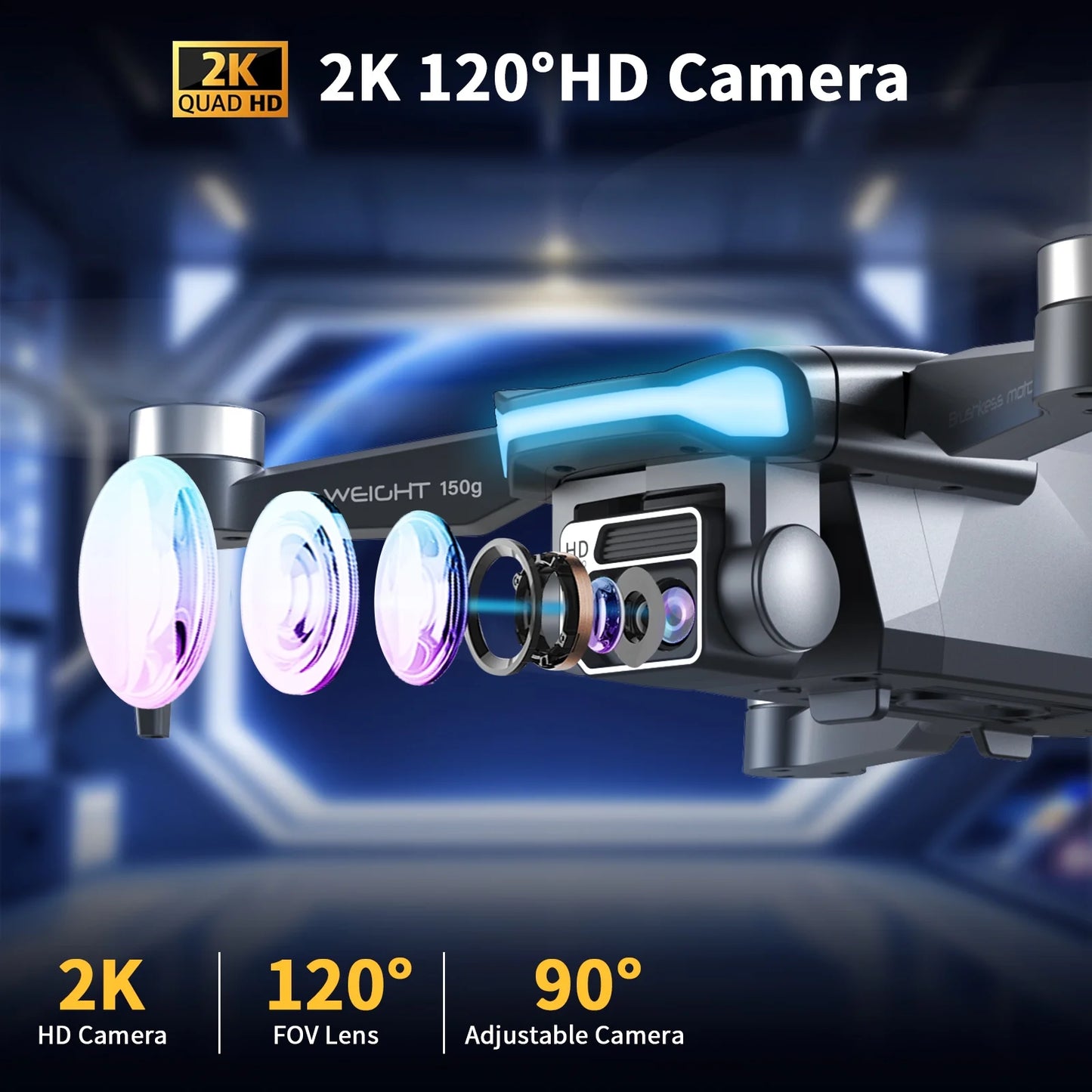 GPS Drone F194 with Camera for Adults 4K , Foldable Drone for Beginners with Auto Return Home, Optical Flow Positioning, Follow Me, Brushless Motor, 2 Batteries