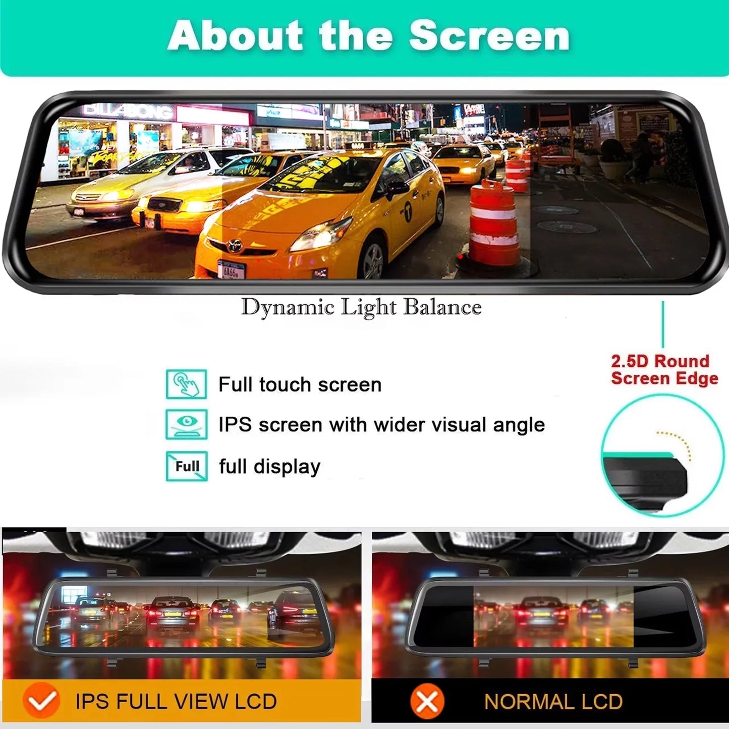 10" 1080P Mirror Dash Cam, Full Touch Screen Backup Camera Front and Rear View Parking Monitor with Super Night Vision, Motion Detection, G-Sensor