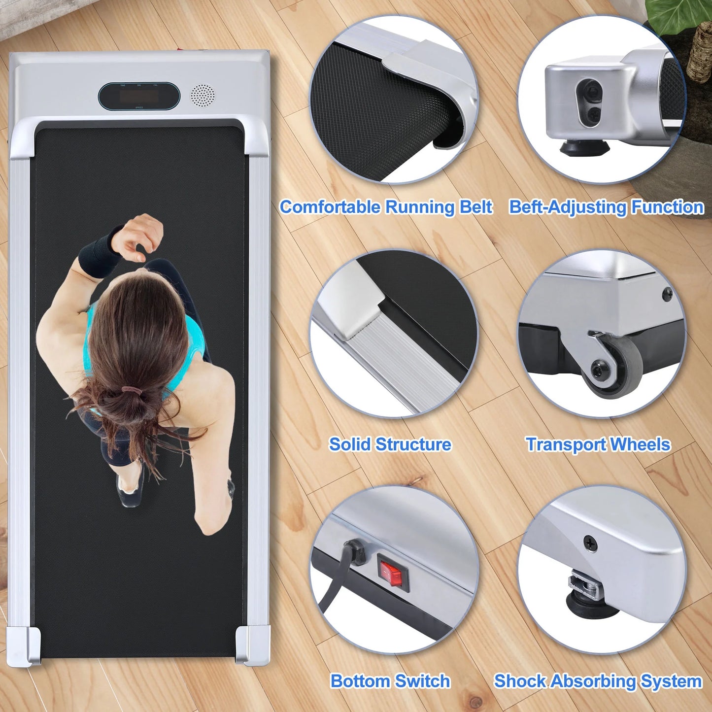 2 in 1 under Desk Electric Treadmill 2.5HP, Remote Control, Display, Walking Jogging Running Machine Fitness Equipment for Home Gym Office