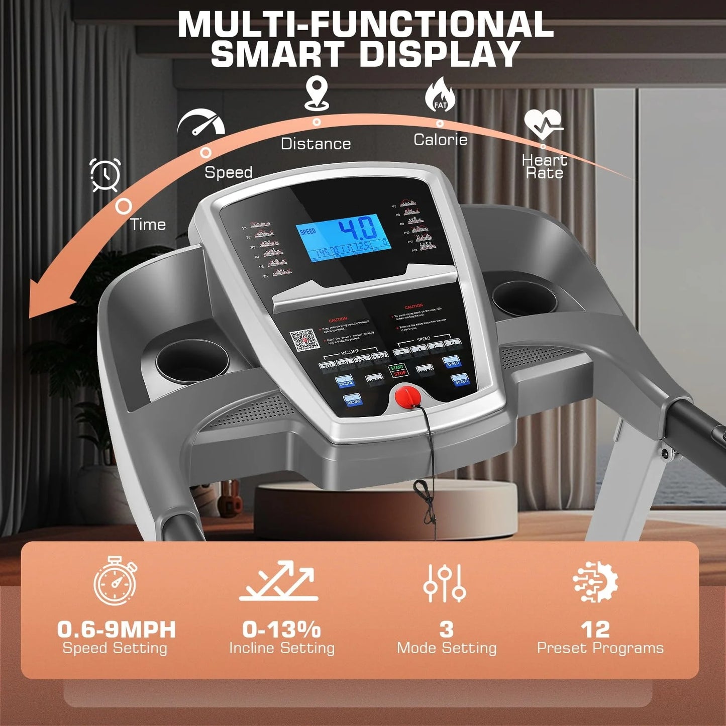 3.0HP Folding Treadmill W/ APP Control, 13 Level Auto Incline Treadmill for Home Office, 300Lbs Capacity, Foldable Treadmills with Shock Absorption System, Max 9 MPH Speed