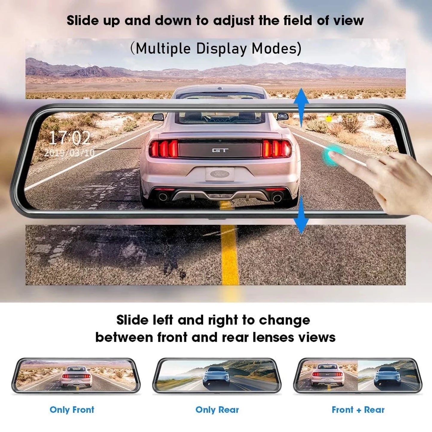 10" 1080P Mirror Dash Cam, Full Touch Screen Backup Camera Front and Rear View Parking Monitor with Super Night Vision, Motion Detection, G-Sensor
