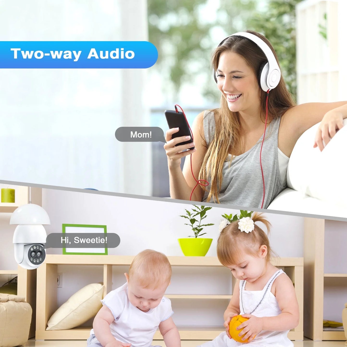 Light Bulb Camera, 4MP Outdoor Surveillance Camera with 360°PTZ, Dual Lens, Full Color Night Vision, White, 1