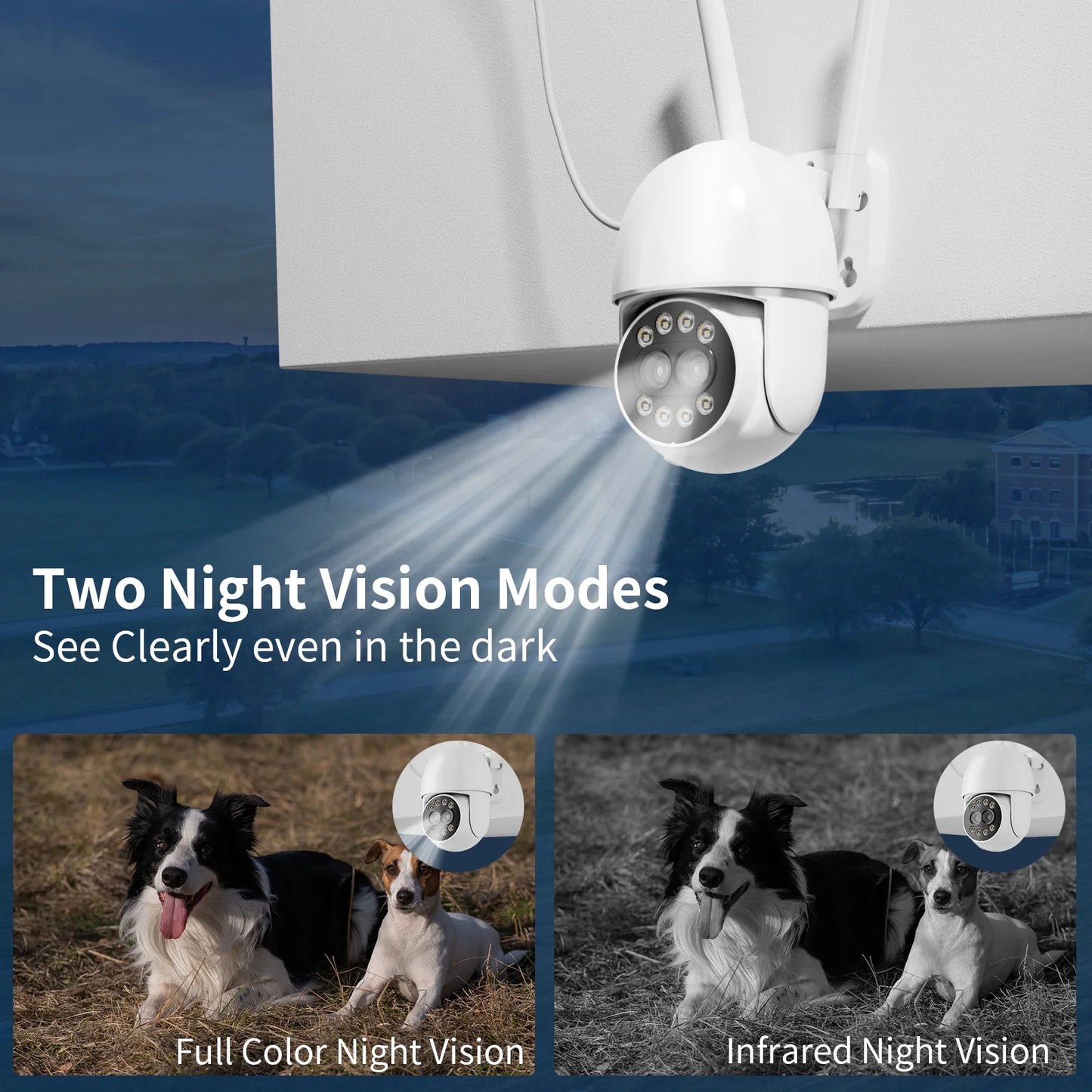 (2 Pack) 4MP Outdoor Security Cameras with Dual Lens, Full Color Night Vision, IP66 Waterproof, 1