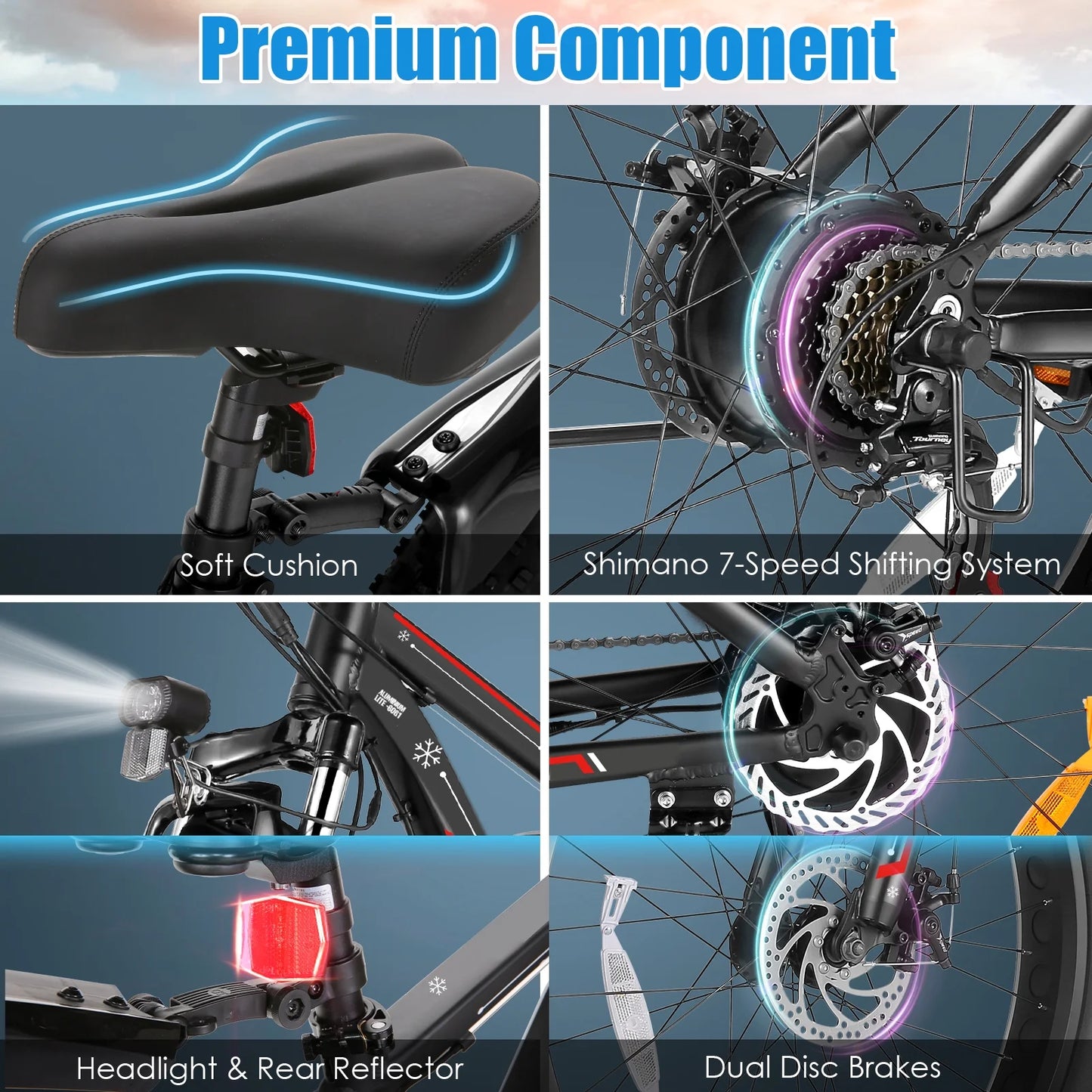 26"X4.0 Fat Tire Electric Bike, 624Wh Battery, 48V 500W Ebike Electric Mountain Bike, Cruise Control Mode, Adult E Bikes for Men, LCD Meter, 7-Speed Snow Bike Beach E-Bike for Adults UL2849