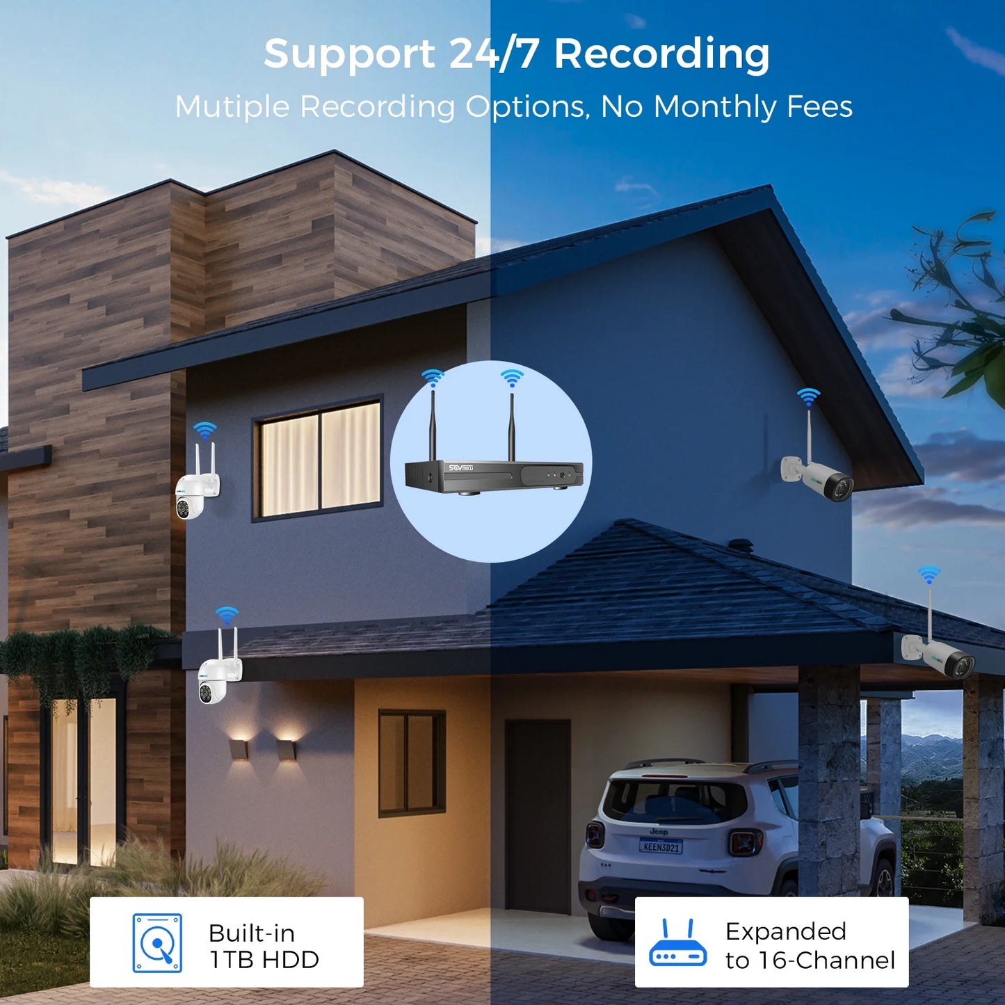 5MP Security Camera System with 1TB Hard Drive, Outdoor Security Camera Wireless Wifi with Two-Way Audio,Human Detection