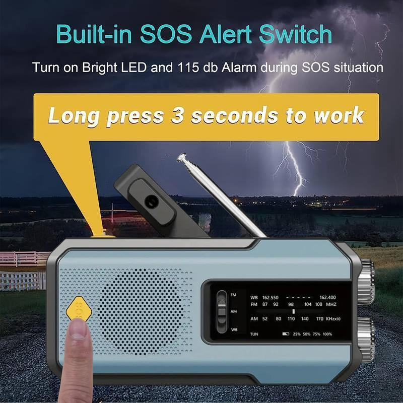 Emergency Hand Crank Radio with 3Leds Flashlight, AM/FM Portable Weather Radio with 2000Mah Power Bank Phone Charger & SOS Alarm, Solar Powered/Usb Rechargeable Radio for Outdoor Camping