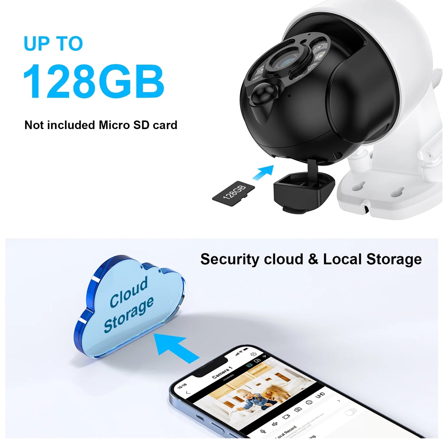 2K Solar Security Camera Outdoor, Security Camera Wireless Wifi with Spotlight, 4X Digital Zoom, 360° View, PIR Motion Detection, Full Color Night Vision, IP66 Waterproof, Two-Way Talk
