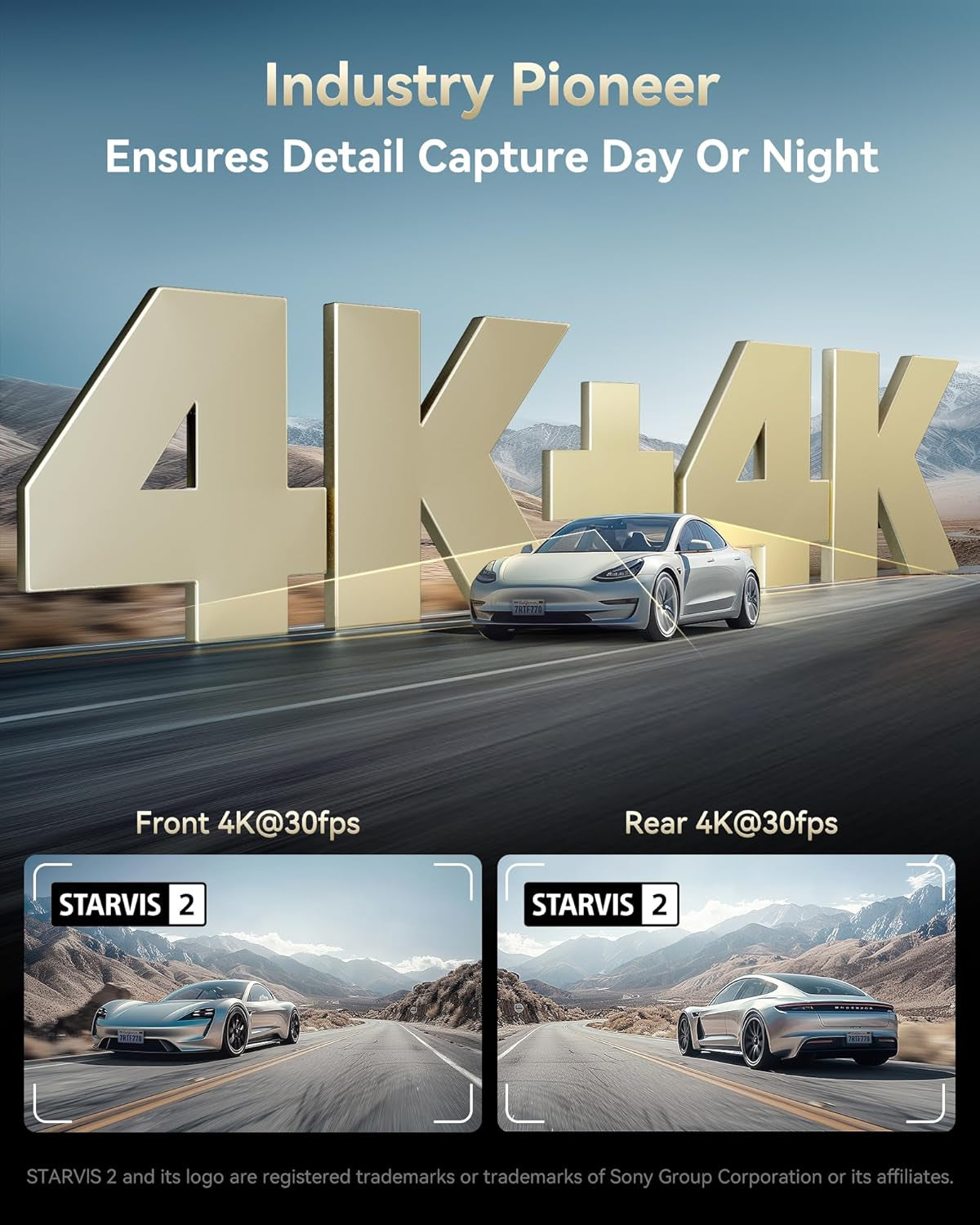 F77 4K+4K Front and Rear Dash Cam with HDR, Dual STARVIS 2 IMX678 Sensor, Voice Control Dash Camera for Cars with 128GB Emmc Storage, 5.8Ghz Wifi, 4'' Touch Screen, 24H Parking Mode