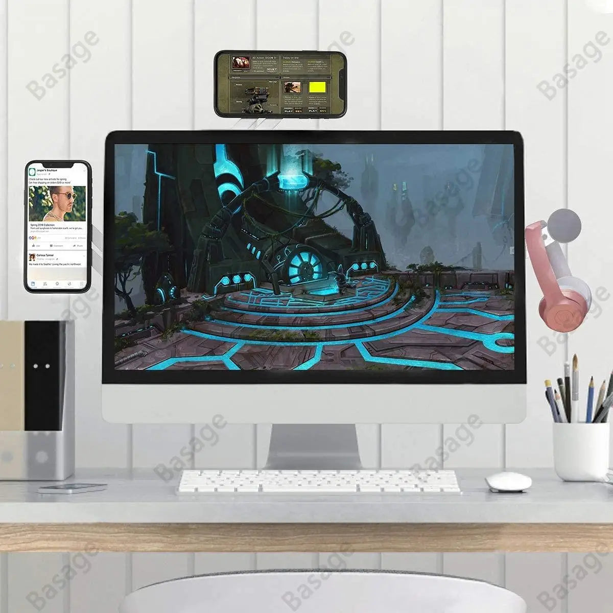 Magnetic Slim and Foldable Laptop and Monitor Side Phone Holder for iPhone 14/13/12 Series and All Smartphones