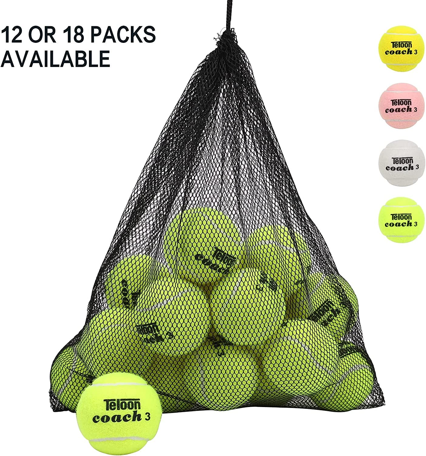Pressure Training Tennis Balls-12 or 18 Count-Mesh Carry Bag,4 Colors Available,Pressureless Training Exercise Tennis Balls for Beginners.