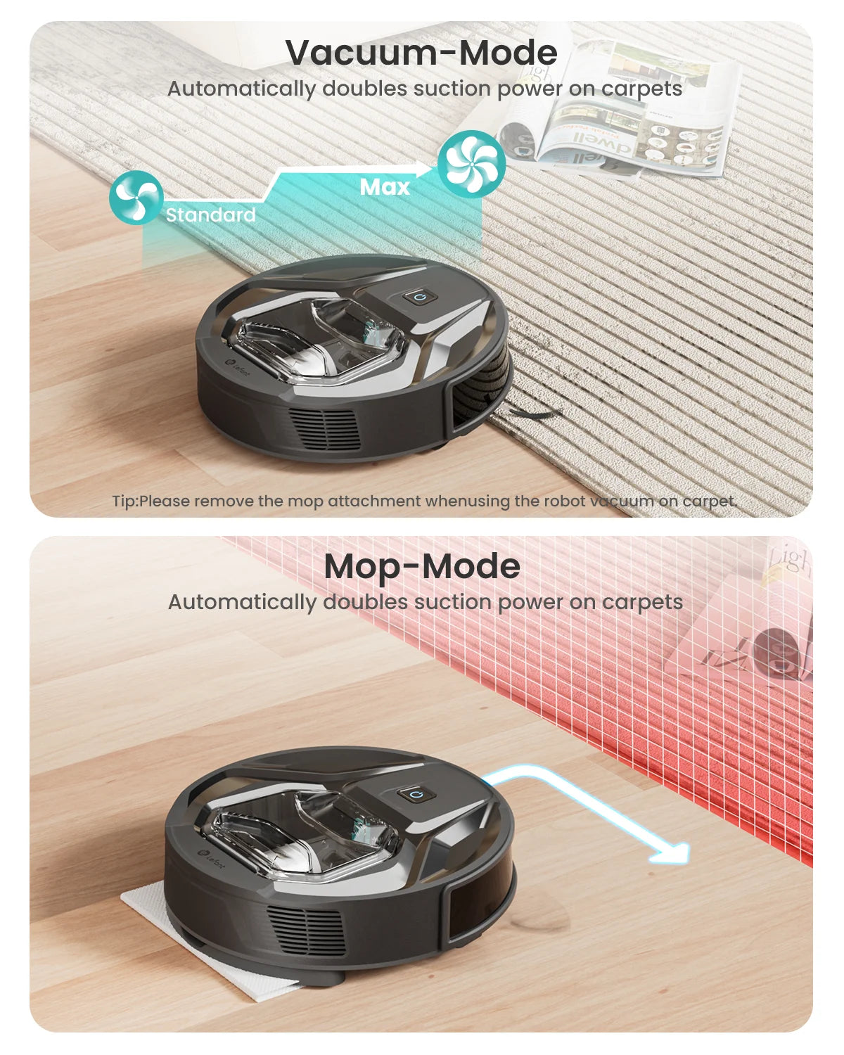 M320 Robot Vacuum Cleaner and Mop - 6000Pa Powerful Suction, 240Mins Runtime, for Pet Hair and Hard Floors
