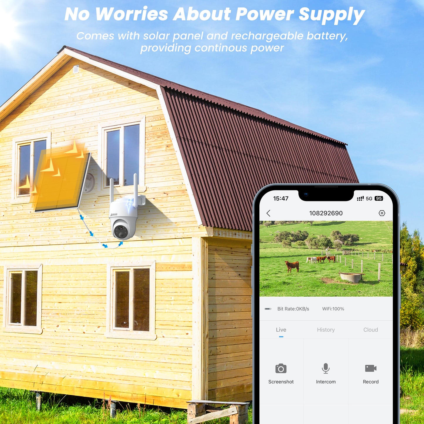 3/4G LTE Cellular Security Camera Outdoor Wireless, 2K Solar Cellular Camera No Wifi Needed Pan Tilt 360°View, Smart Motion Activated, SIM&SD Card Included, IP66 Waterproof, PIR Human Detection