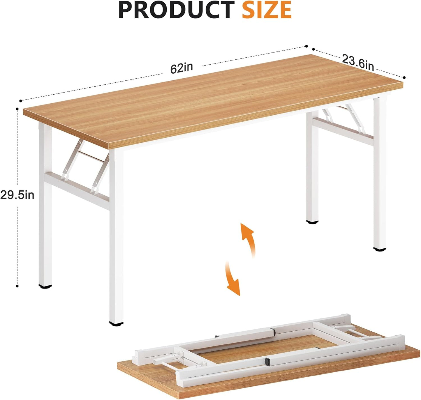 Computer Desk 62 Inches Office Desk Computer Table Study Writing Desk Workstation for Home Office Metal Frame Teak and White