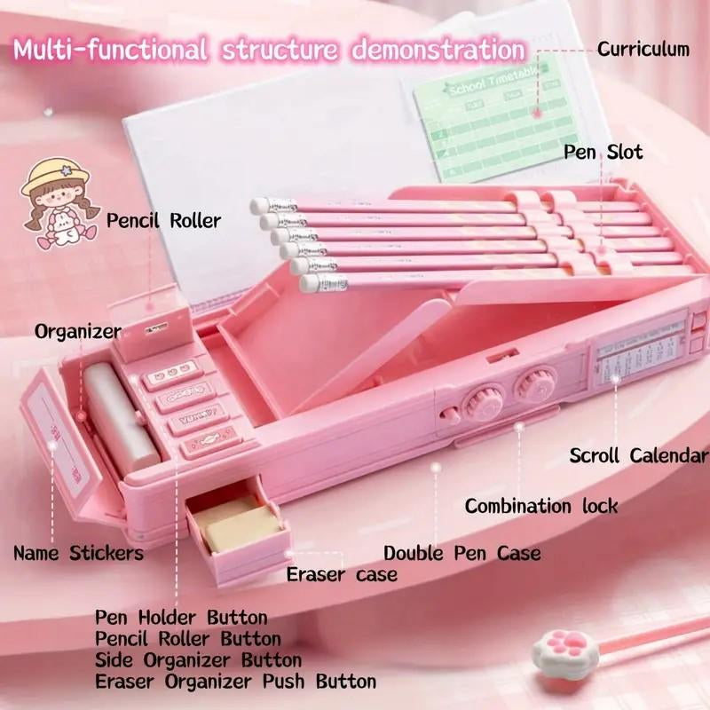 Large Capacity Multi-Function Pencil Case with Dual Spinner Lock - Creative Stationery Organizer for Students, Ideal School Supplies & Holiday Gift