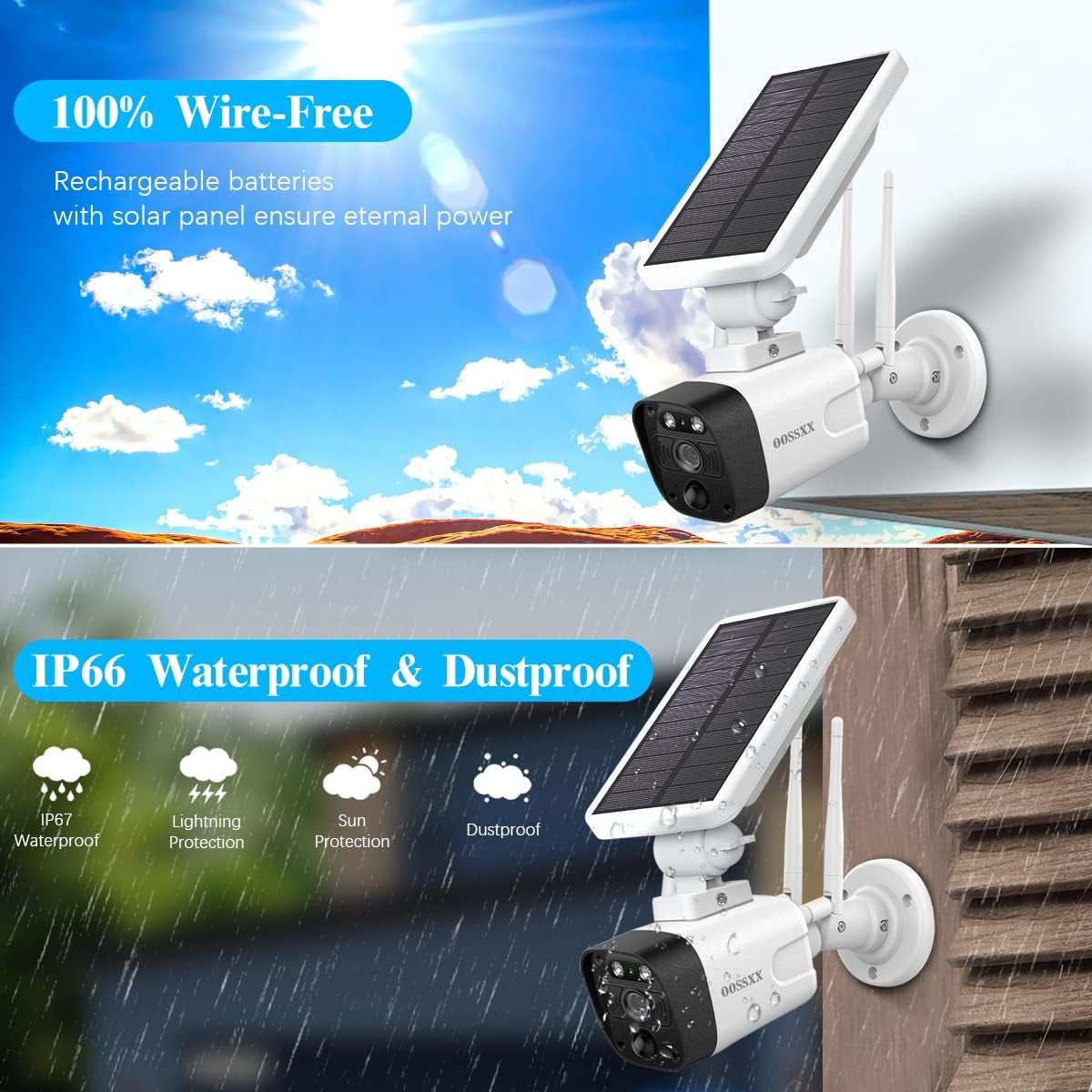 Solar Security Camera Outdoor Wireless Solar Powered Wireless Camera with Rechar