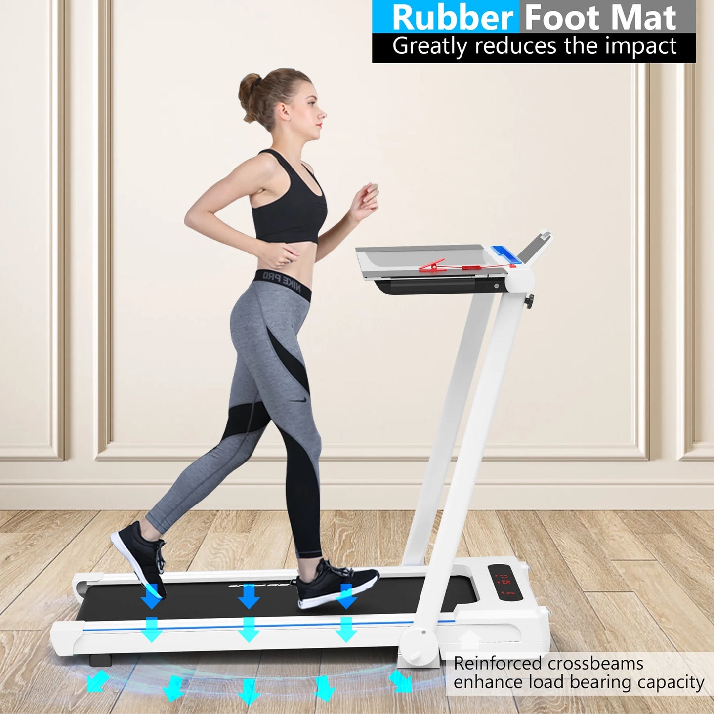 Goplus 2.25HP 3-In-1 Folding Treadmill W/Table Speaker Remote Home Office White