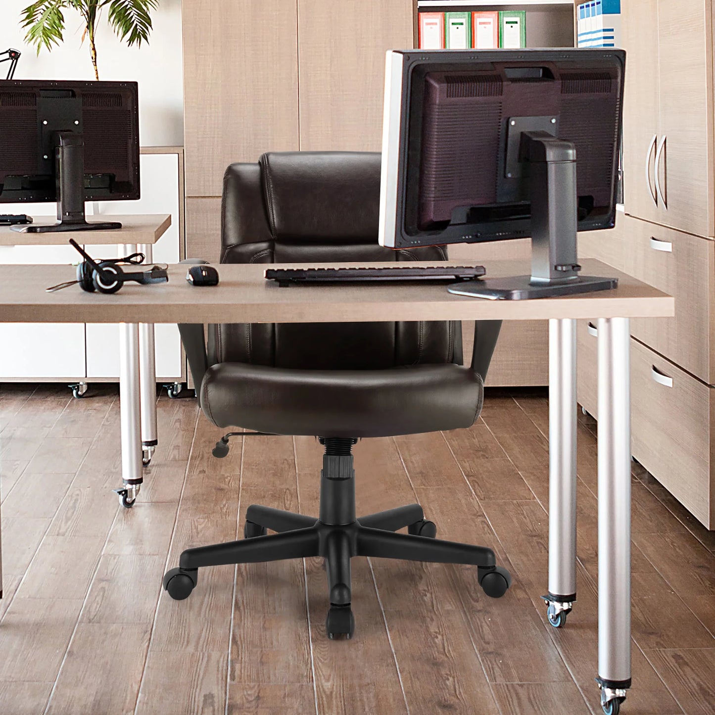Executive Leather Office Chair Adjustable Computer Desk Chair W/ Armrest