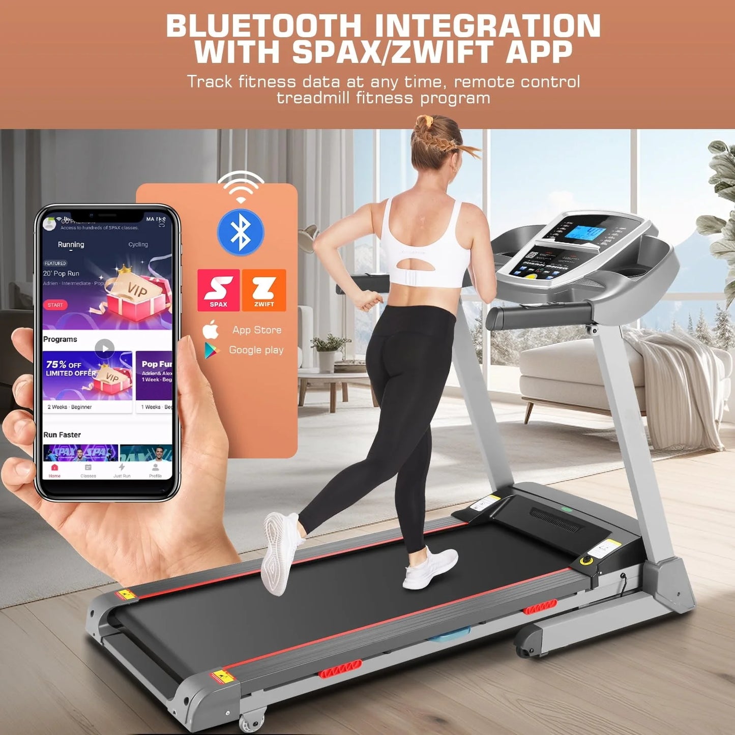 3.0HP Folding Treadmill W/ APP Control, 13 Level Auto Incline Treadmill for Home Office, 300Lbs Capacity, Foldable Treadmills with Shock Absorption System, Max 9 MPH Speed