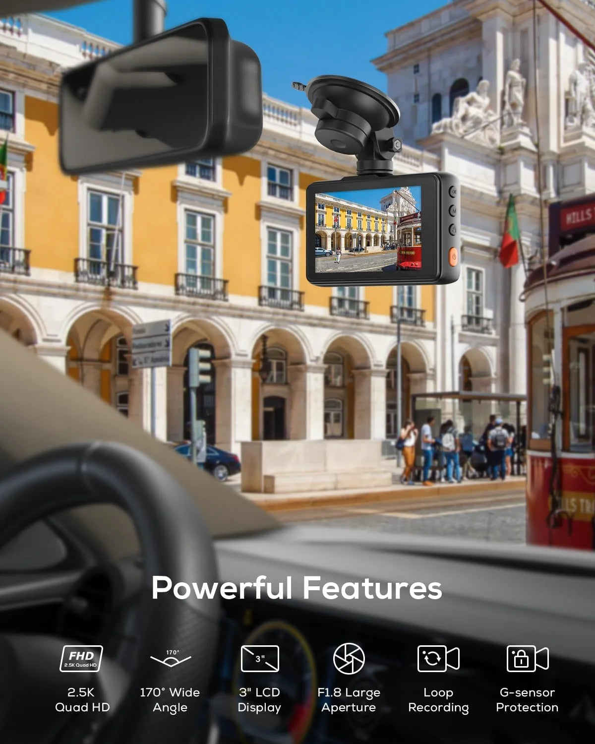 Dash Cam,1080P Car Camera 3” LCD Screen,170° Wide Angle,Wdr,G-Sensor, SD Card(Not Include),Black
