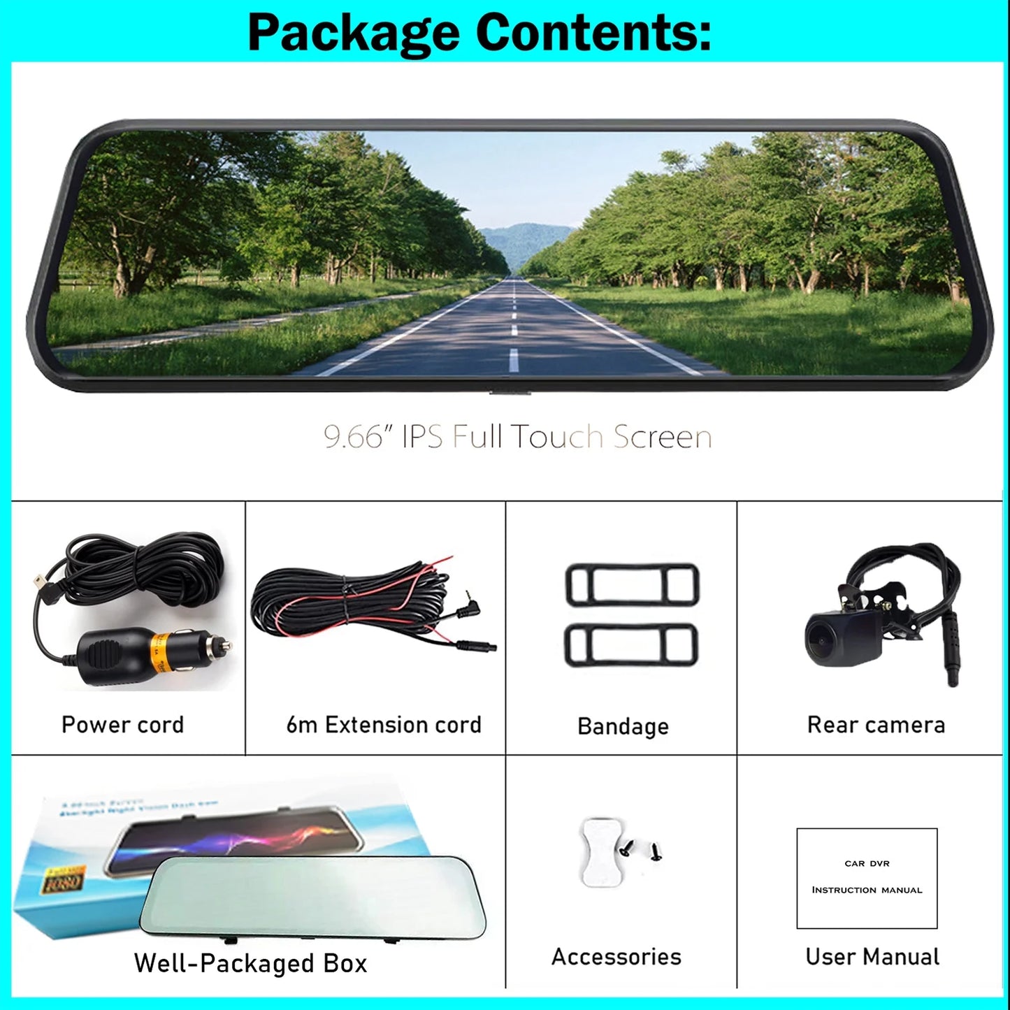 Rear View Mirror Camera, Dash Cam Front and Rear Full Touch Screen FHD 1080P for Car , Waterproof Backup WDR Camera, Night Vision, G-Sensor, Parking Moniter