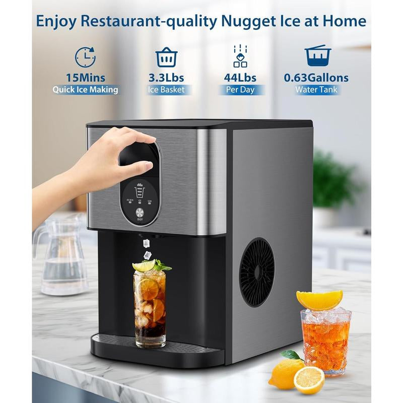 COWSAR Nugget Ice Maker Dispenser, Self Dispensing Pellet Ice Maker, 44Lbs/24H, 15Mins Quick Ice Make, 3.3Lbs Ice Storage, Ice Full Indicator, Self-Cleaning, Home, Kitchen, Bar, Party