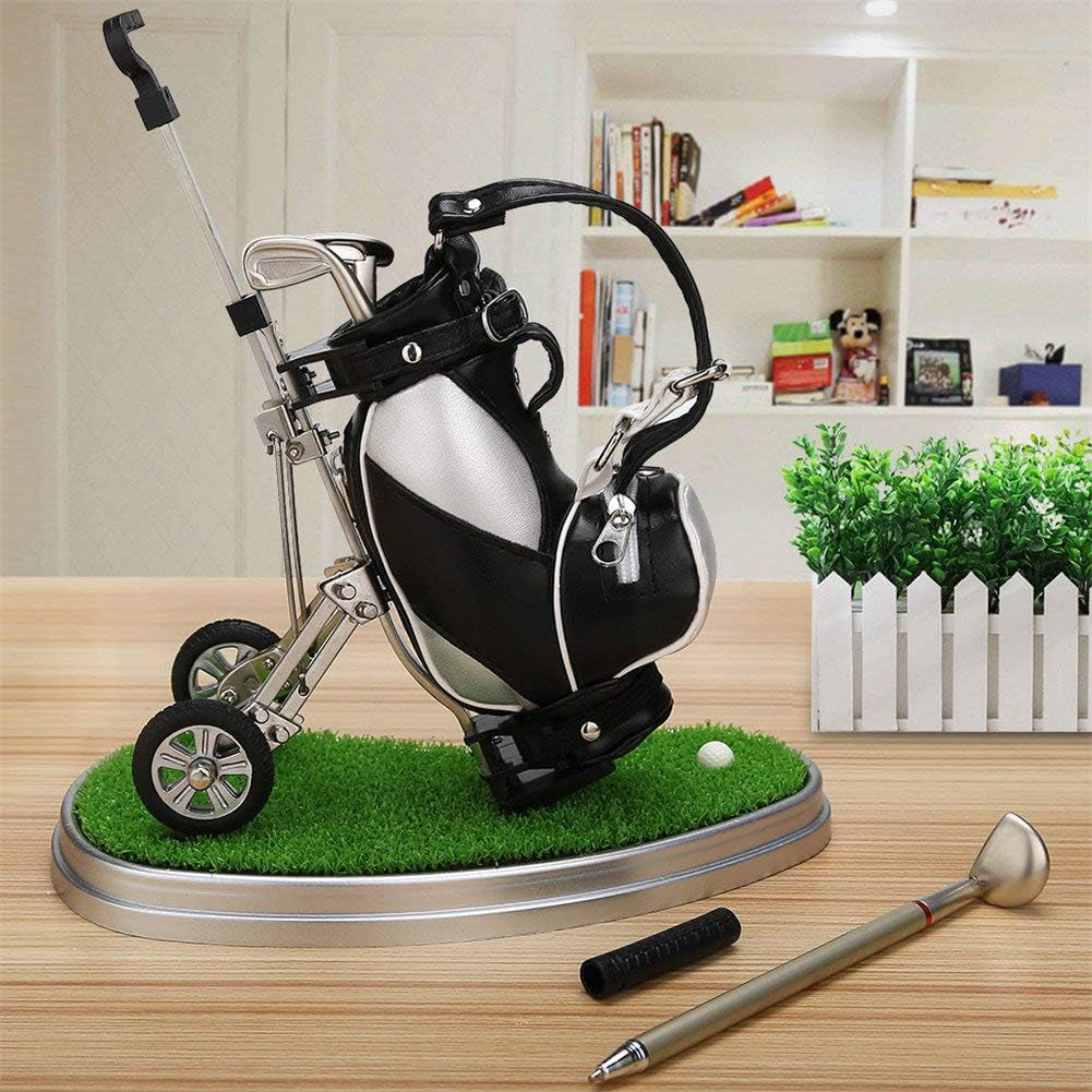 Golf Gifts for Christmas Day, Golf Pens with Golf Bag Holder & Pen Holder, Golf Souvenirs Gifts with 3 Pieces Golf Club Pens Office Desk Golf Bag Pencil Holder for Men Birthday