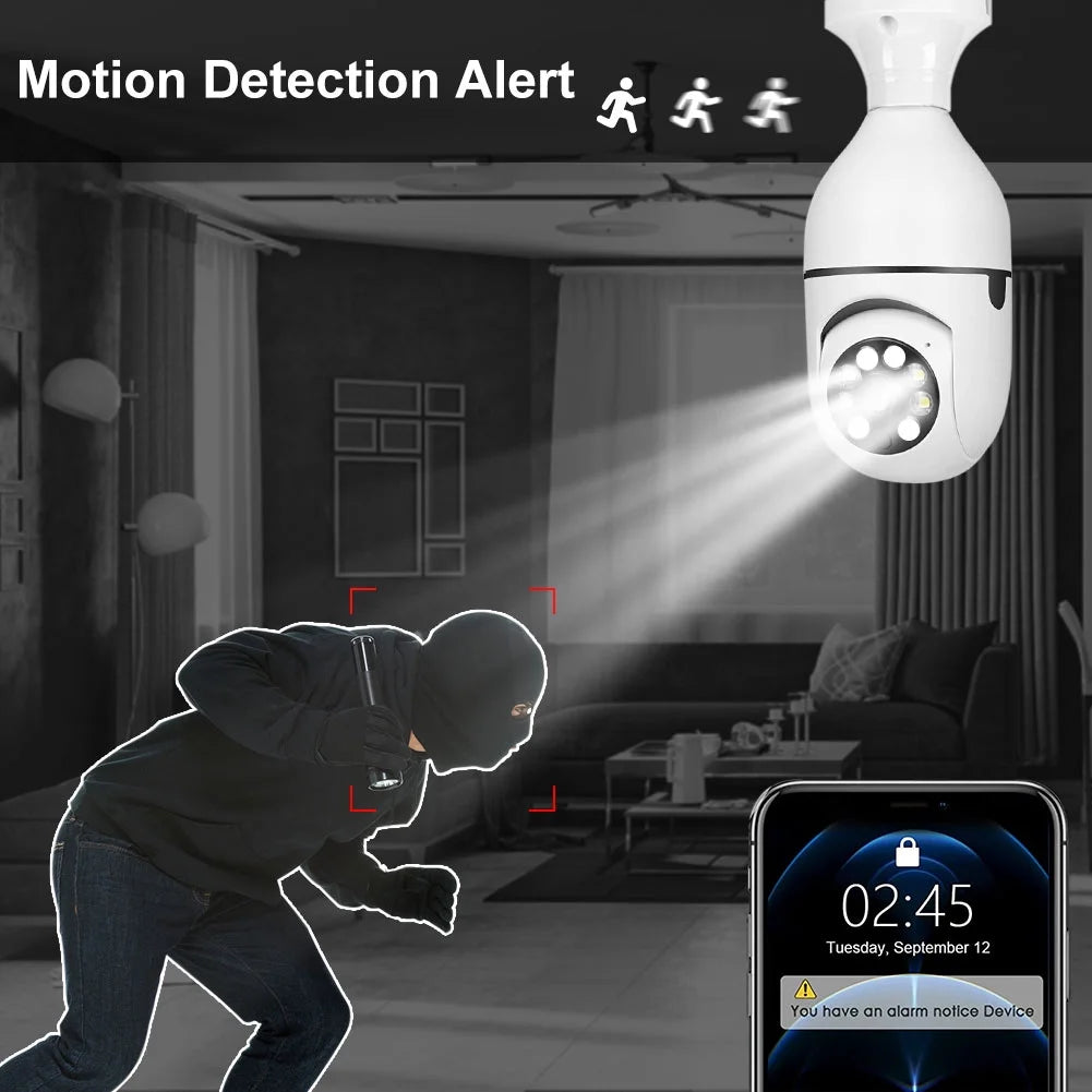 Home Security Camera Wireless WIFI Outdoor Surveillance Camera with Light Bulb 1080 HD Motion Detection 360 Degree Wide Angle