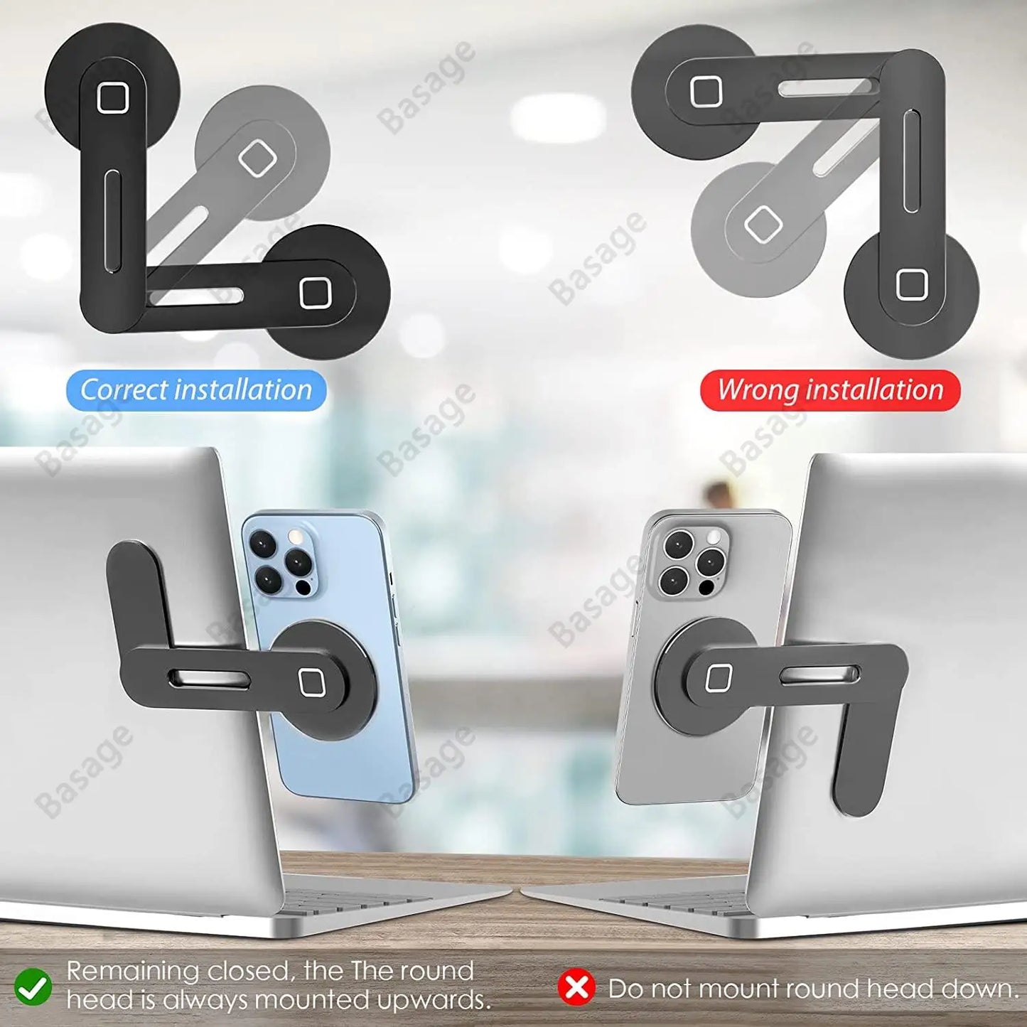 Magnetic Slim and Foldable Laptop and Monitor Side Phone Holder for iPhone 14/13/12 Series and All Smartphones