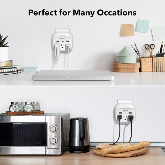 Multi Plug Outlet Extender with 3 Outlets and 3 USB Ports, 3 AC Outlet Splitter with 3 USB Ports (1 USB C), Wall Charger Adapter for Dorm, School, Travel, Office, Home, Travel, 1 Pack