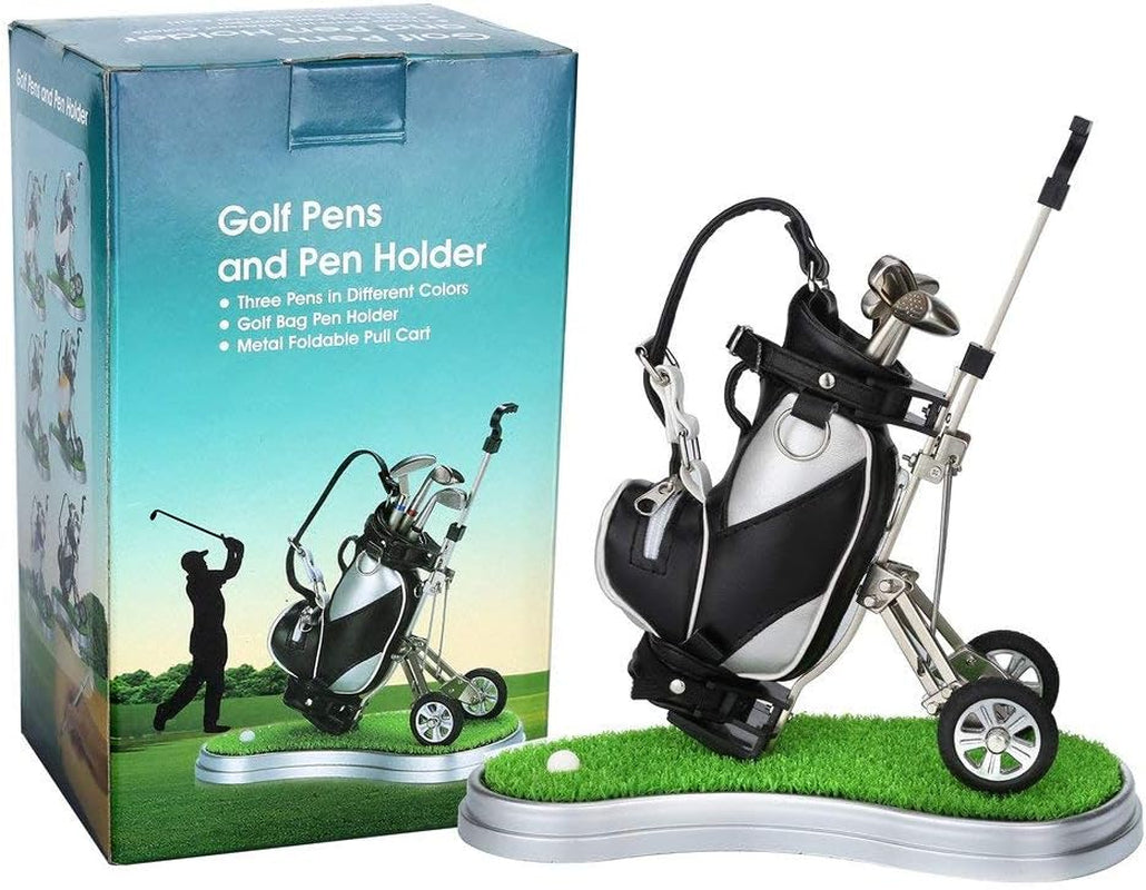 Golf Gifts for Christmas Day, Golf Pens with Golf Bag Holder & Pen Holder, Golf Souvenirs Gifts with 3 Pieces Golf Club Pens Office Desk Golf Bag Pencil Holder for Men Birthday
