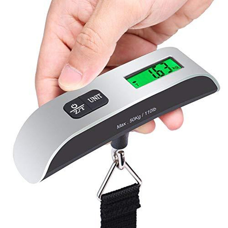 Travel Essentials Backlight LCD Display 110Lb/50Kg Luggage Weight Scale for Travel Portable Handheld Scale with Rubber Paint, Temperature Sensor