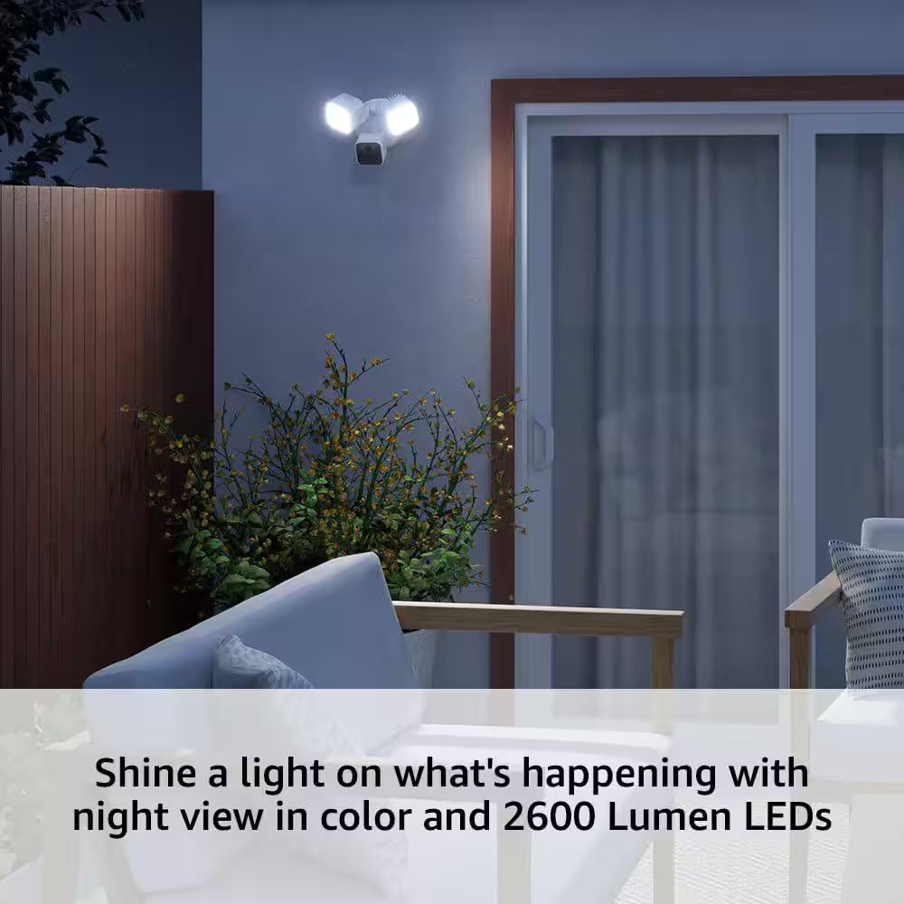 Wired Floodlight Camera - Smart Security Camera, 2600 Lumens, HD Works with Alexa - 1 Camera (White)